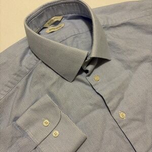 Suit Supply Traveler Slim Fit Mens Size 43 17 Blue White Stripe Button Up Shirt